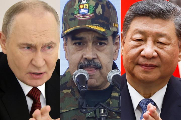 Vladimir Putin, Nicolás Maduro y Xi Jinping, en imágenes de archivo.