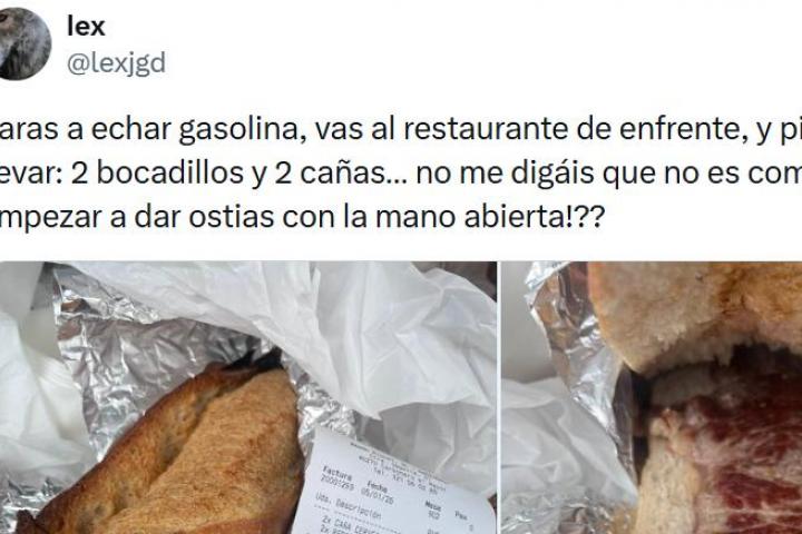 La publicación de @lexjgd con lo que le han cobrado en un restaurante.
