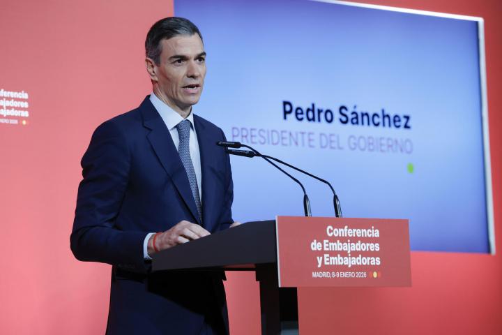El presidente del Gobierno, Pedro Sánchez, interviene en la inauguración este jueves de la Conferencia de Embajadores