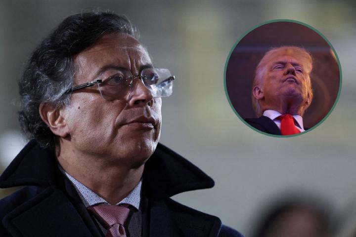 Imagen de archivo del presidente colombiano, Gustavo Petro, con un detalle con el rostro de su homólogo estadounidense, Donald Trump.