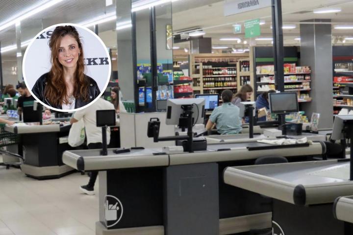 Leticia Dolera y de fondo un Mercadona