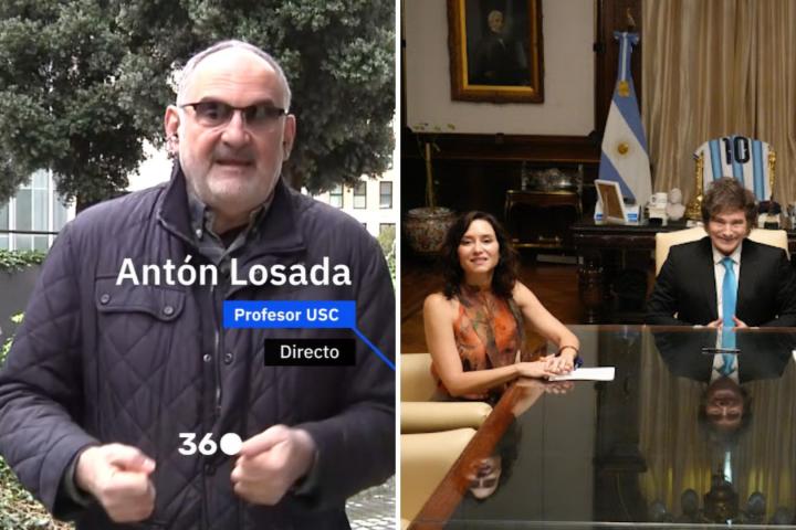 Antón Losada y la imagen de Isabel Díaz Ayuso con Javier Milei.