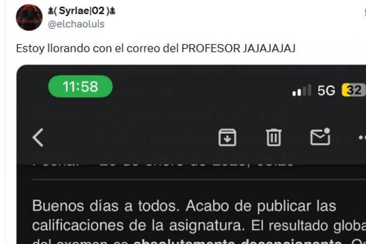 El correo de un profesor compartido por el tuitero @elchaoluis.