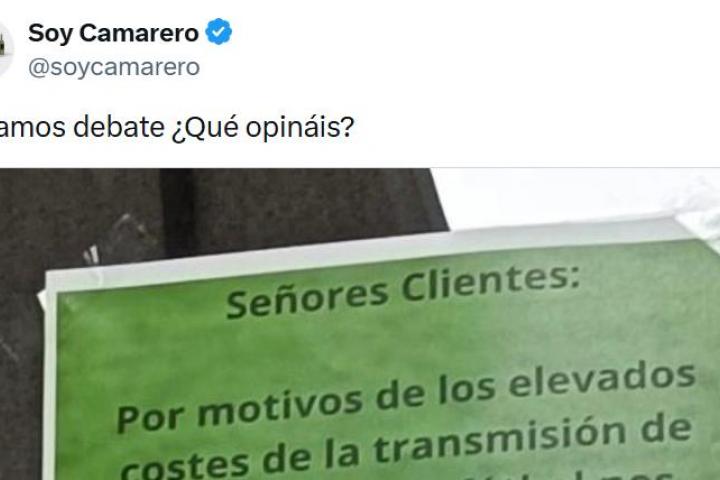 El tuit de SoyCamarero con el cartel de este bar.