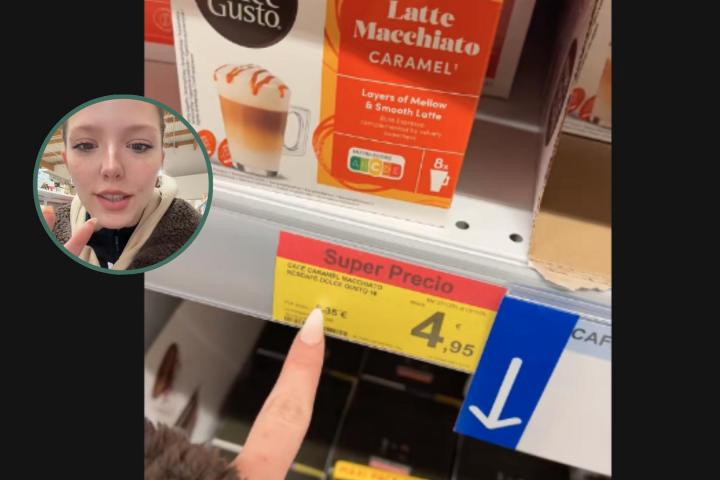 Vídeo de TikTok de @micaeladistefano en un supermercado de España.