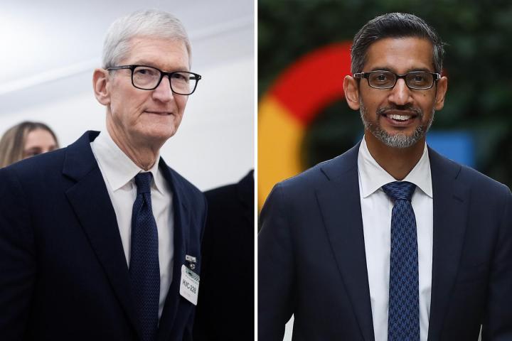 El CEO de Apple, Tim Cook, y el de Google, Sundar Pichai. Unidos, como su acuerdo para reforzar a Siri.
