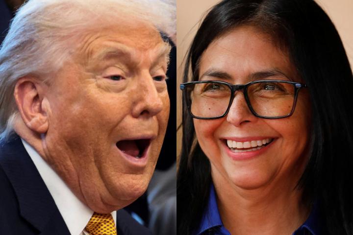 El presidente de EEUU, Donald Trump, y la de Venezuela, Delcy Rodríguez, en sendas imágenes de archivo.