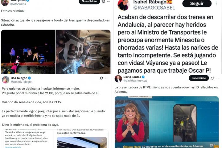 Diferentes tuits publicados este domingo tras el accidente ferroviario