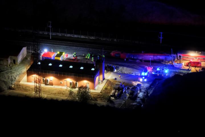 Vista aérea de la zona del accidente de tren en Adamuz.