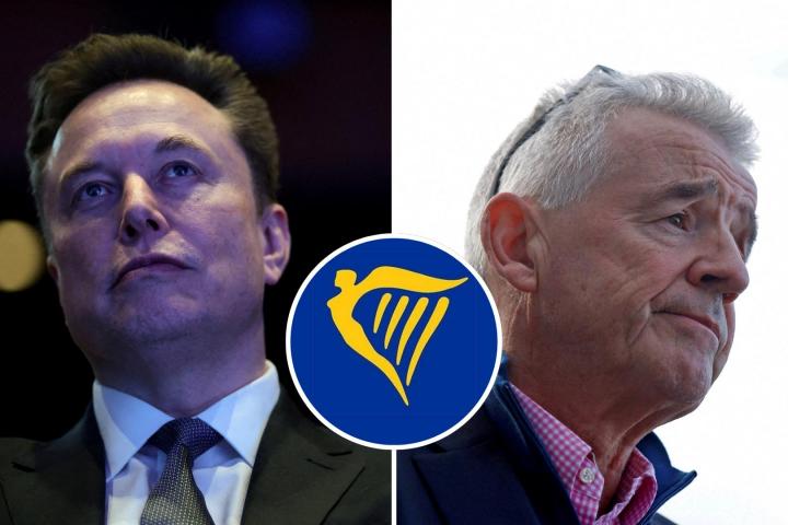 Combo de imágenes de archivo con el magnate tecnológico Elon Musk, y el CEO de Ryanair, Michael O'Leary.