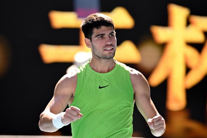 Carlos Alcaraz, este miércoles en su partido contra Yannick Hanfmann.