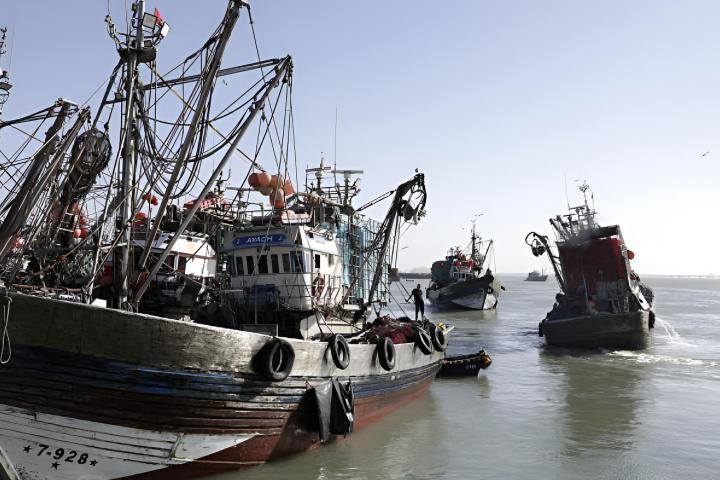 Un barco pesquero sale del puerto de El Aaiún, en Marruecos