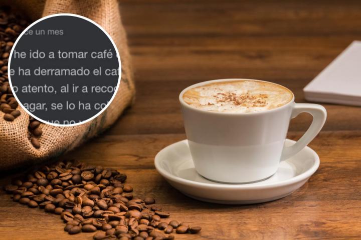 Montaje de una foto de un café con el pantallazo de la reseña de Soy Camarero.