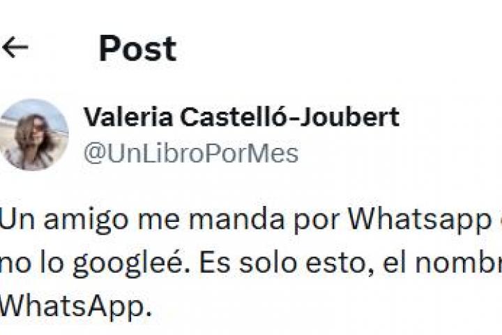 El tuit de Valeria Castelló-Joubert.