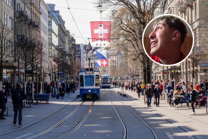 El usuario @ecompipe con una imagen de una ciudad suiza de fondo.