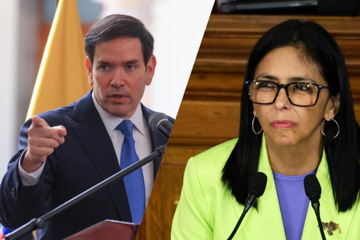 Combo de imágenes del secretario de Estado de EEUU, Marco Rubio, y la presidenta venezolana, Delcy Rodríguez.