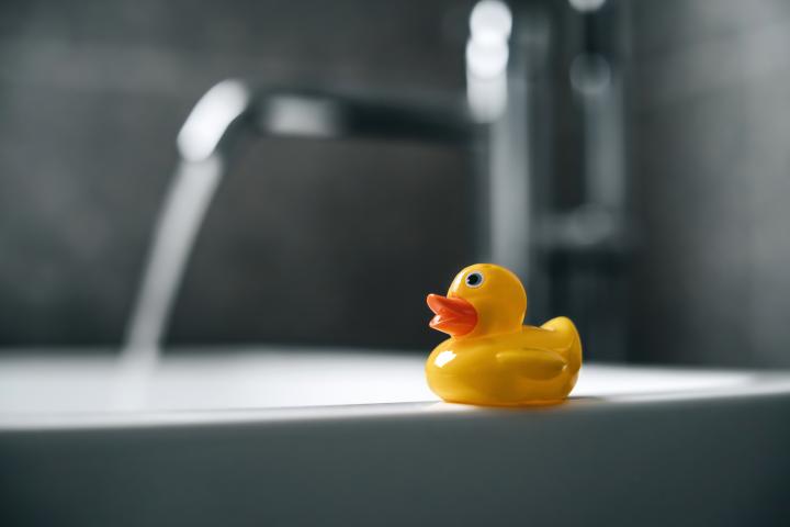 Pato de goma sobre una bañera