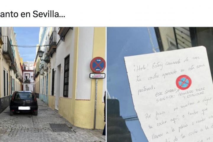 Carta a un coche mal aparcado en Sevilla