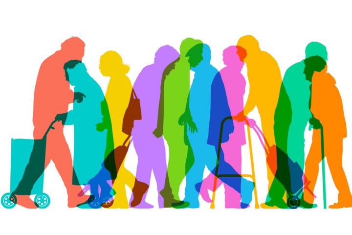 Siluetas de personas de distintas edades que representan las diferencias en la esperanza de vida.