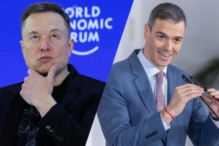 El magnate tecnológico Elon Musk y el presidente del Gobierno de España, Pedro Sánchez; en sendas imágenes de archivo, respectivamente.