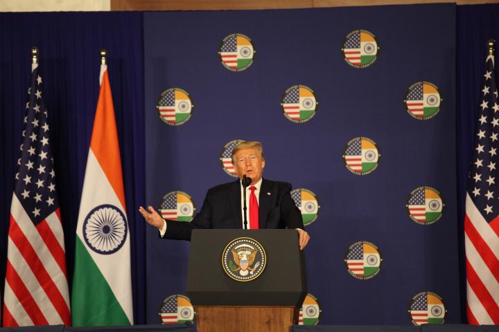 Donald Trump durante su visita a Nueva Delhi para reunirse con Modi
