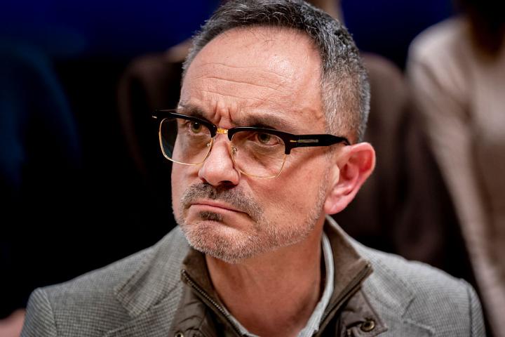 El alcalde de Móstoles, Manuel Bautista (PP), comparece ante los medios en el Ayuntamiento de su localidad, el 5 de febrero de 2026, tras conocerse una denuncia por acoso.