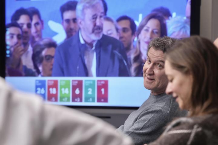 Alberto Núñez Feijóo sigue los resultados de las elecciones en Aragón desde Génova
