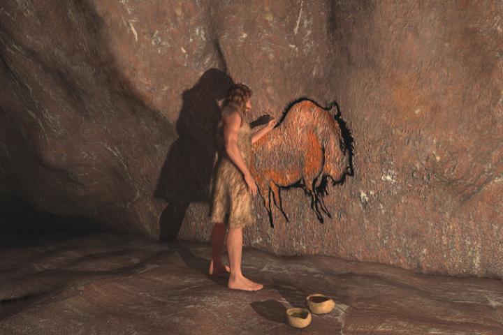 Caveman painting in a cave
