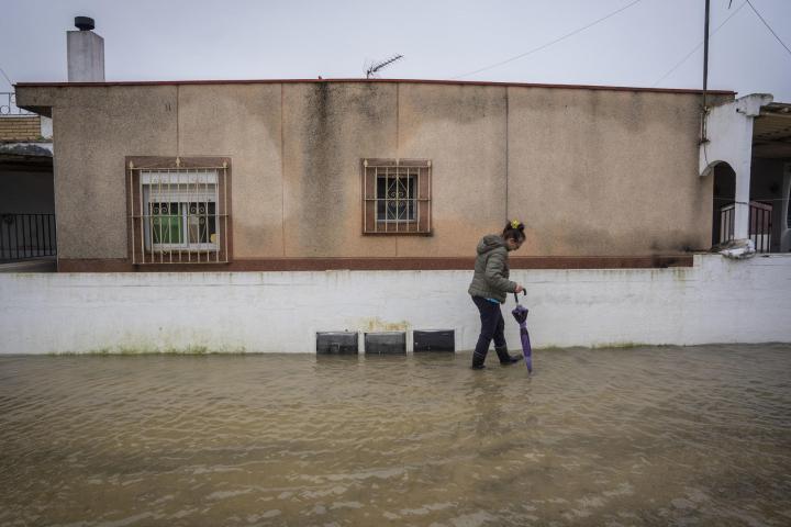 JEREZ DE LA FRONTERA (CÁDIZ), 10/02/2026.- Vecinos de El Portal en Jerez de la Frontera han podido acceder este martes a sus casas para evaluar los daños causados por la inundación. Un total de 3.557 personas permanecen aún desalojadas como consecuencia de los efectos de las borrascas que han azotado a Andalucía en los últimos días, según ha informado este martes 112 Andalucía, dependiente de la Consejería de Sanidad, Presidencia y Emergencia de la Junta de Andalucía. EFE/Román Ríos