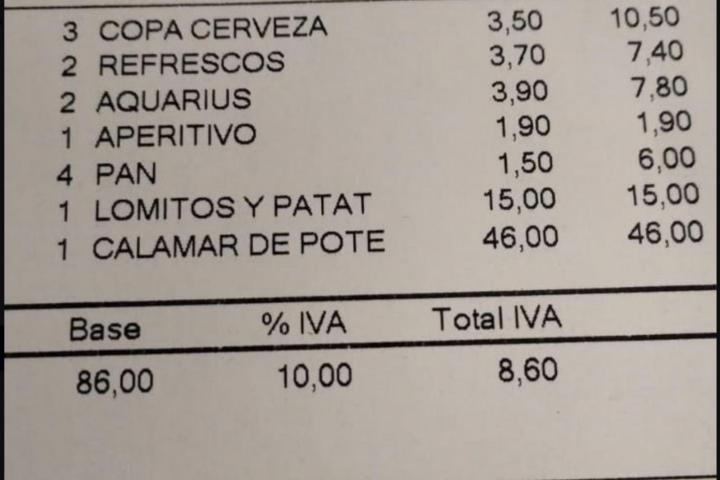 Ticket de un restaurante de Ávila