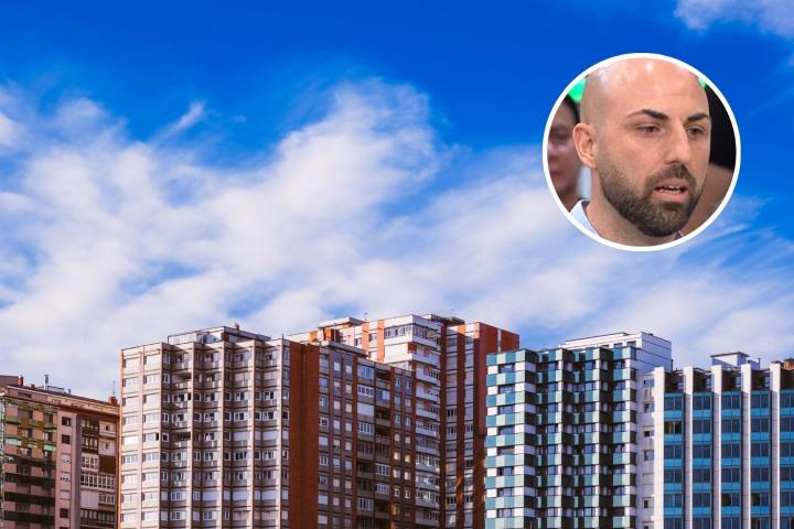 Tony Lauren, inversor inmobiliario, con varios edificios de fondo.