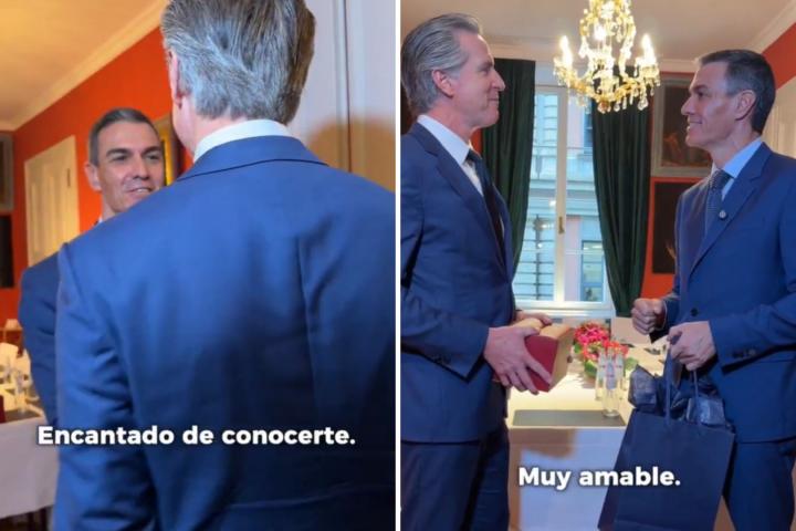 Pedro Sánchez y el gobernador de California durante la Conferencia de Seguridad