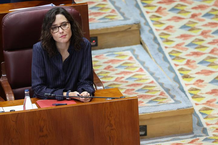 Isabel Díaz Ayuso, en su escaño en una reciente sesión en la Asamblea de Madrid