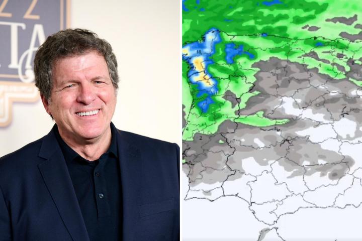 Mario Picazo y un mapa de las precipitaciones en la Península Ibérica de cara al miércoles.