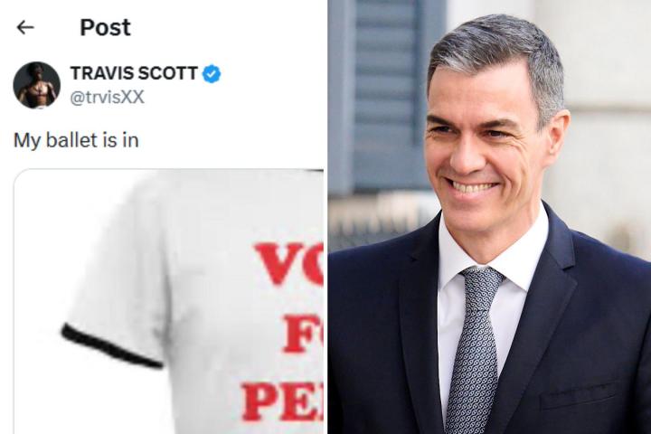 El tuit del rapero Travis Scott y el presidente del Gobierno, Pedro Sánchez.