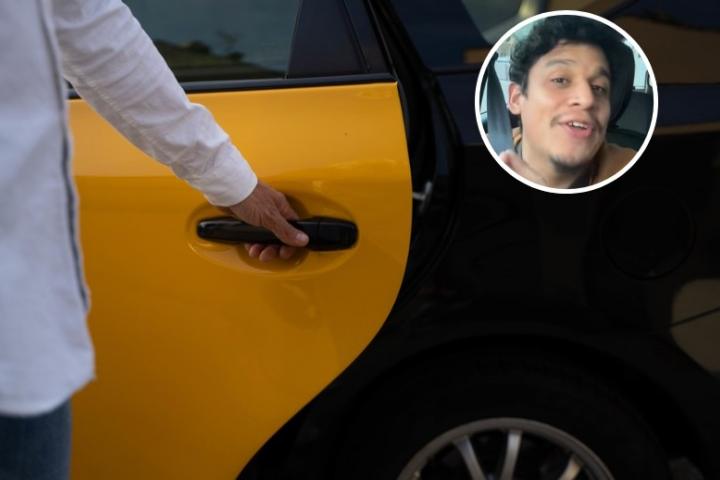 La puerta de un taxi de Barcelona y el usuario de TIkTok @sketchyjd.