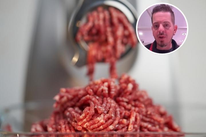 Una imagen de carne picada y el carnicero Mariano Sánchez Díaz