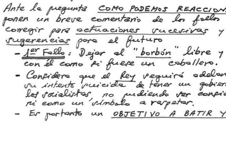 Extracto del documento donde implicados en el 23-F hablan de "batir y anular" al rey Juan Carlos I
