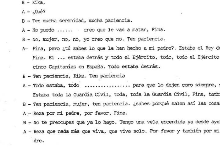 La hija de Tejero, en una llamada el 23-F: "Estaba el rey detrás, Fina. Él estaba detrás y todo, todo, el Ejército"