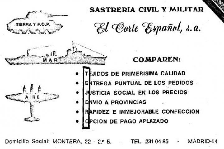 Tarjeta de una sastrería incluida en los documentos desclasificados del 23-F.