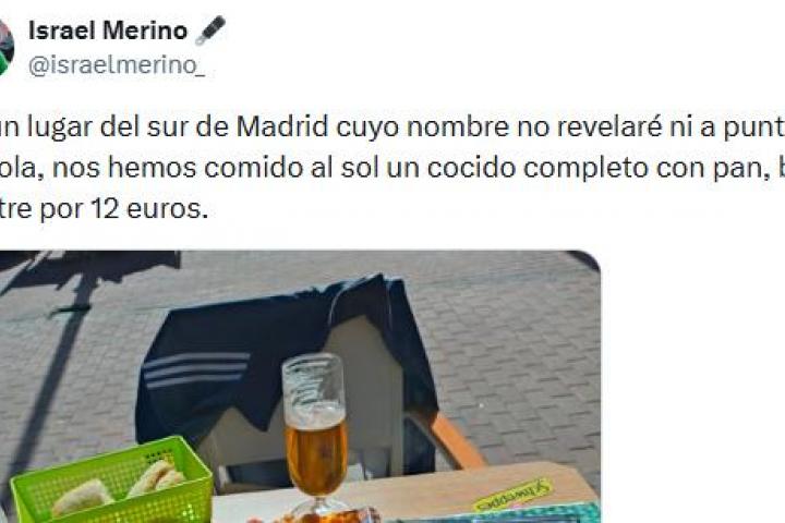 El tuit de Israel Merino con su cocido.