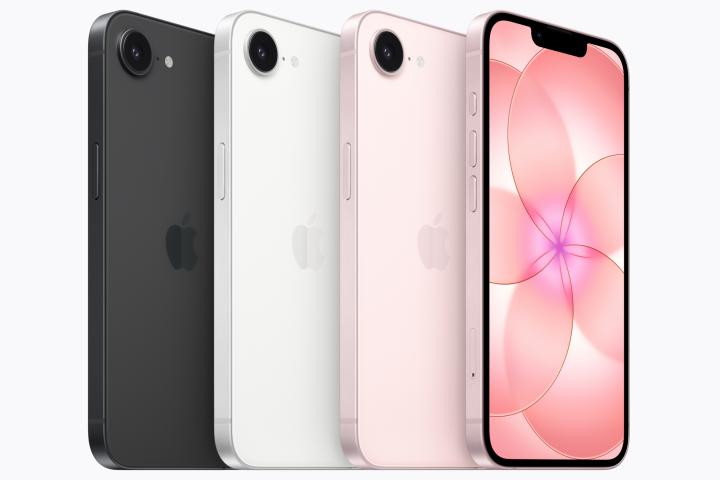 El nuevo iPhone 17e en sus tres colores principales.