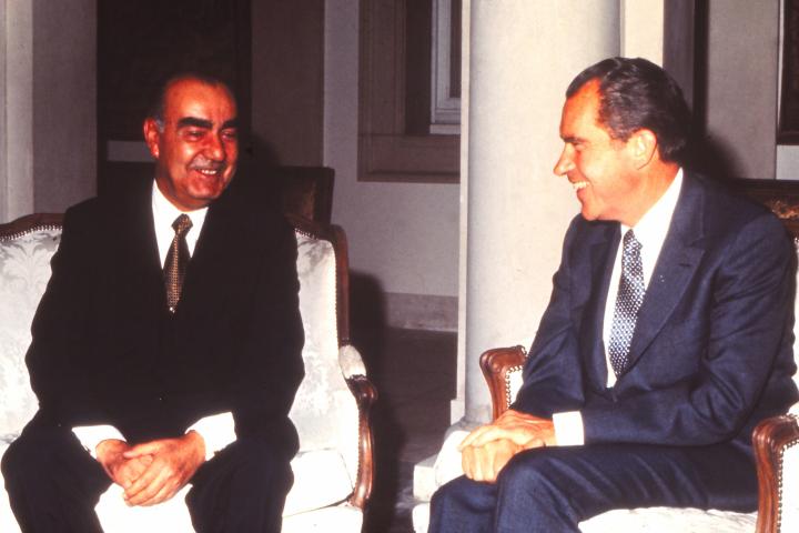 Interview of Richard Nixon and Luis Carrero Blanco, vice-president of the Spanish Government, 1970, Madrid, Spain. (Photo by Gianni Ferrari/Cover/Getty Images).