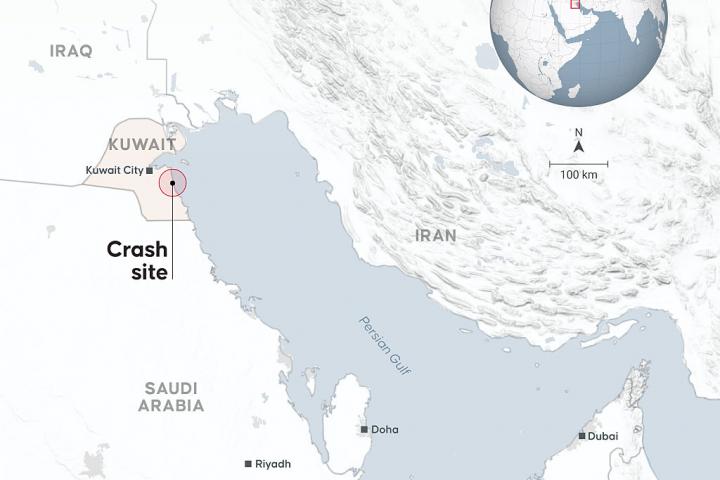 Mapa del lugar donde se estrelló un F-15 en Kuwait.