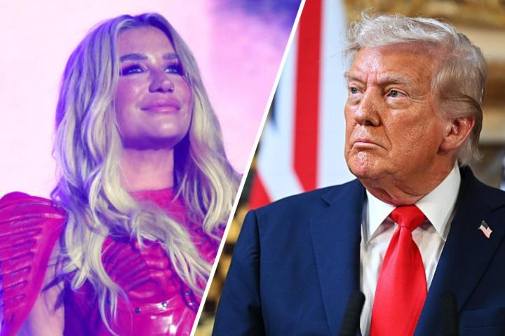 Kesha y Donald Trump, en dos imágenes de archivo.