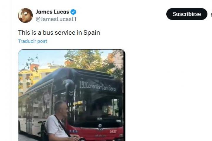 El tuit de James Lucas sobre este bus de Barcleona.