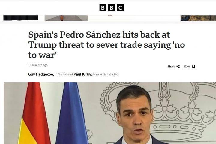 La noticia de la BBC sobre Pedro Sánchez.
