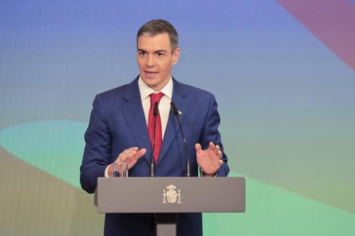 Pedro Sánchez, en un acto el 21 de febrero de 2026.