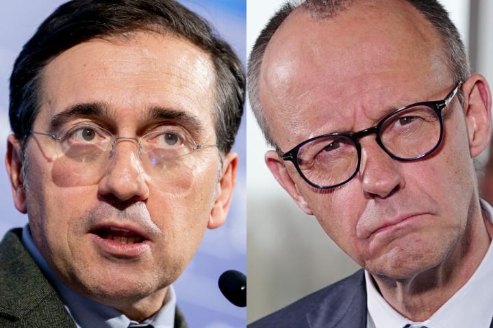 El ministro de Exteriores de España, José Manuel Albares, y el canciller de Alemania, Friedrich Merz, en sendas imágenes de archivo.