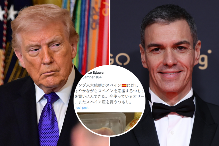 Montaje de Trump y Sánchez con el tuit del usuario japonés.